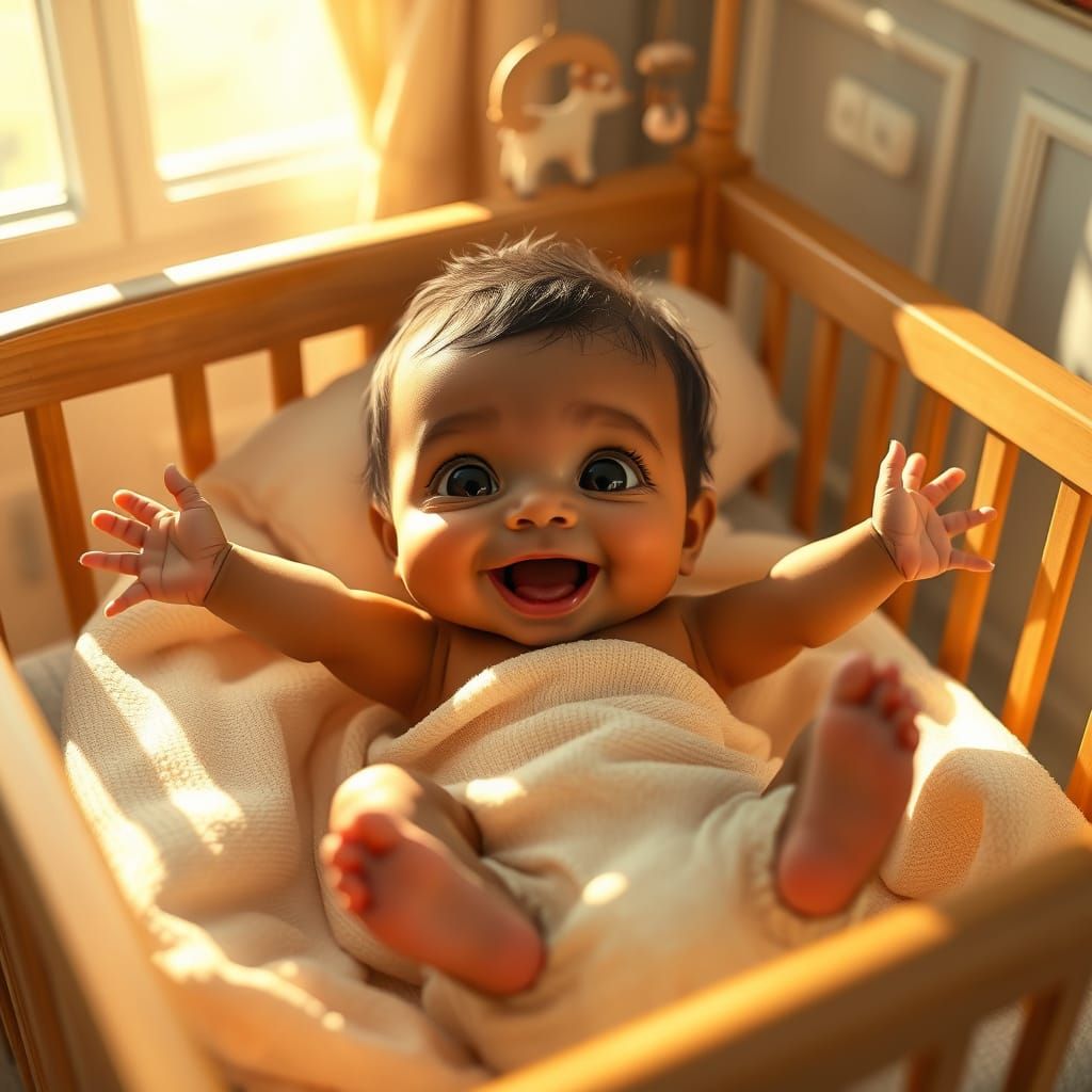 Joyful Newborn Baby in Pixar Style