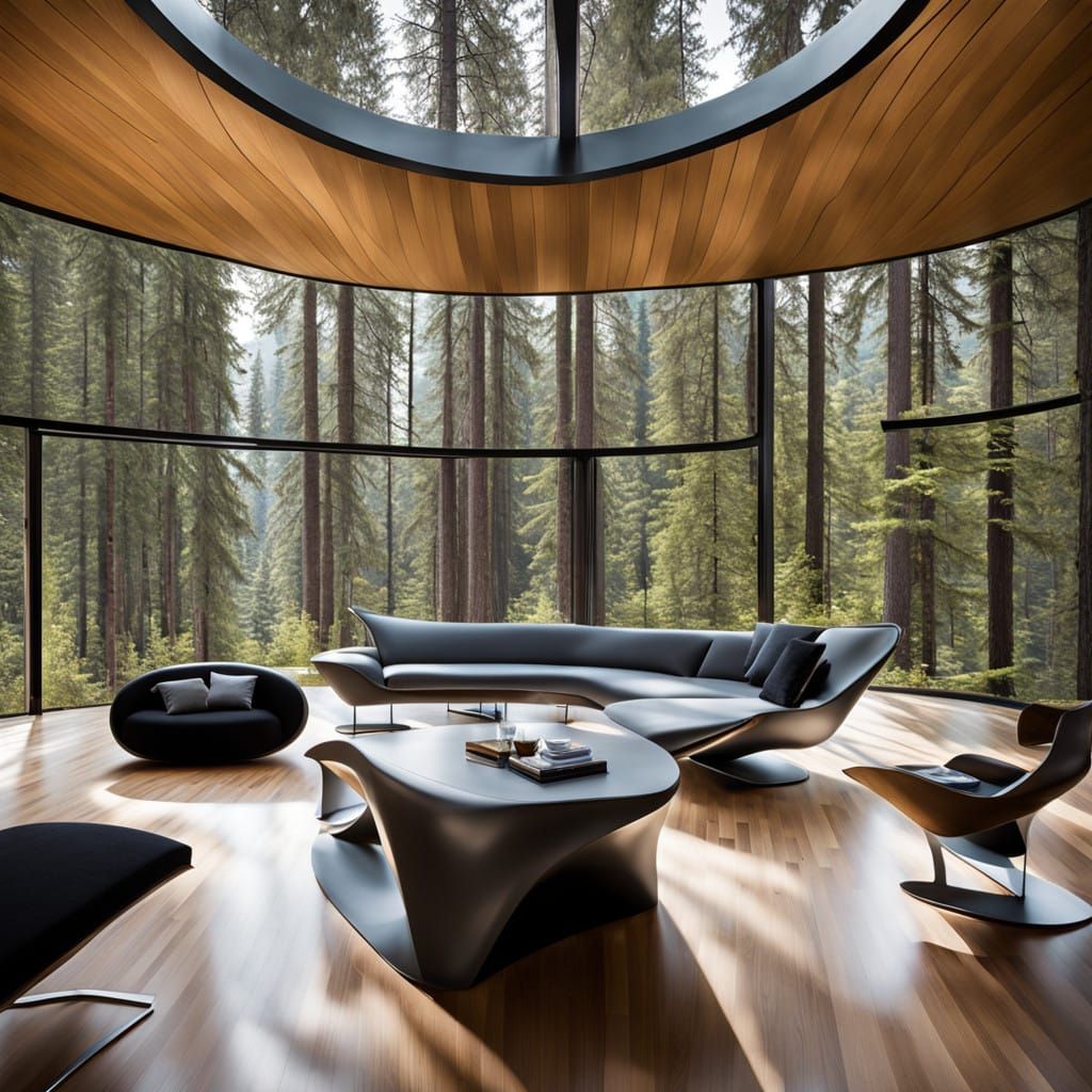 Retro-Futuristic Alaska Forest House in Gold and Silver