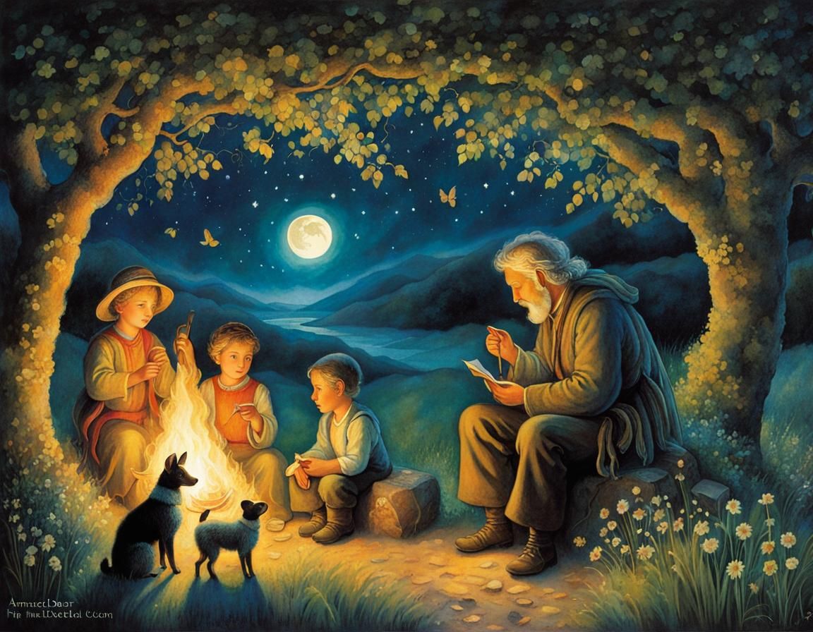 Ancient Shepherd Enchants Grandchildren with Tales Around a ...