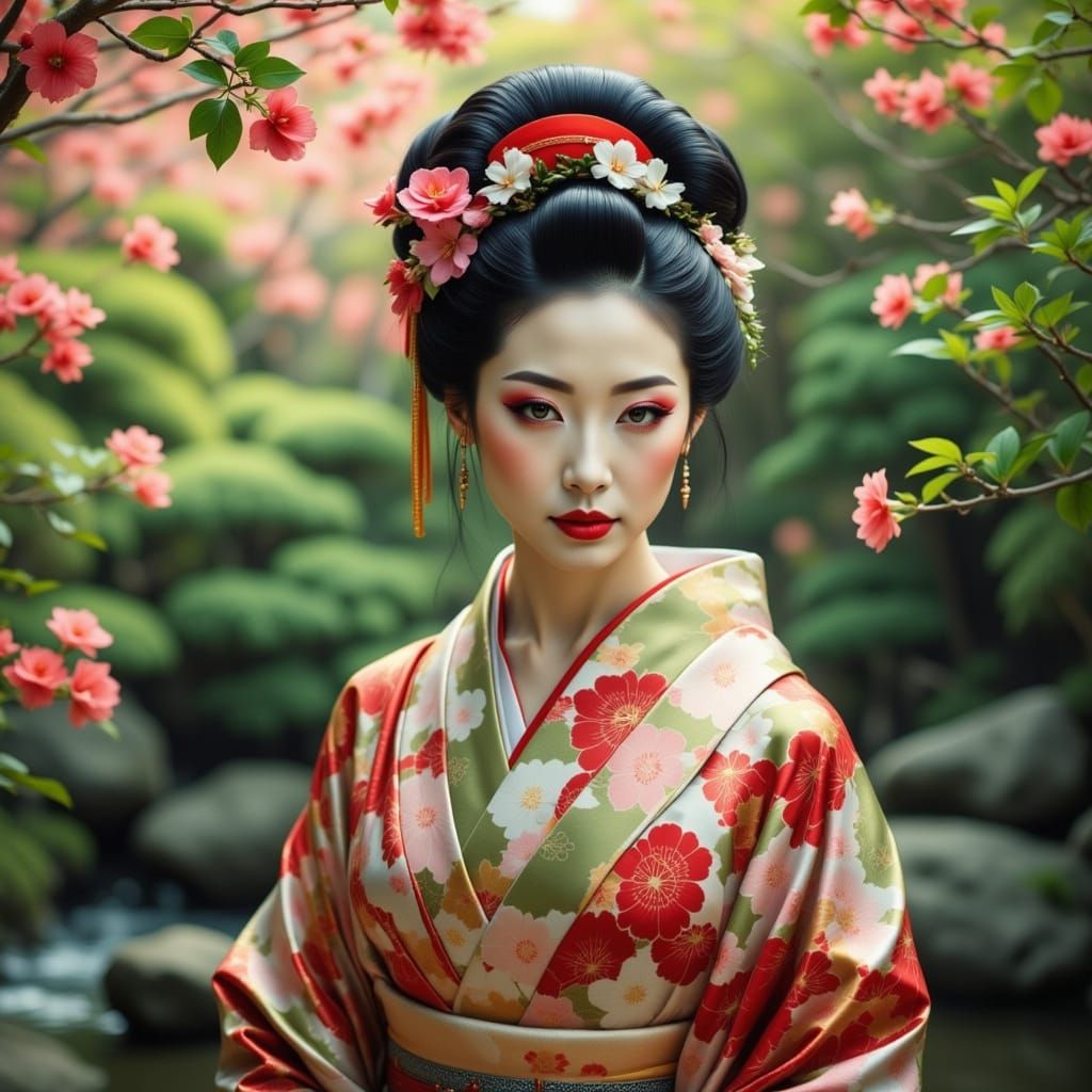 Android Geisha in Exquisite Kimono