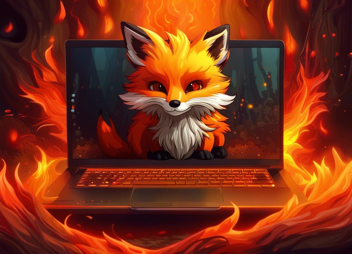 Chibi Fox Browsing Web in Flames