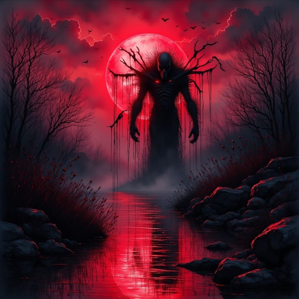 Eldritch Monster Silhouette in Moody Landscape