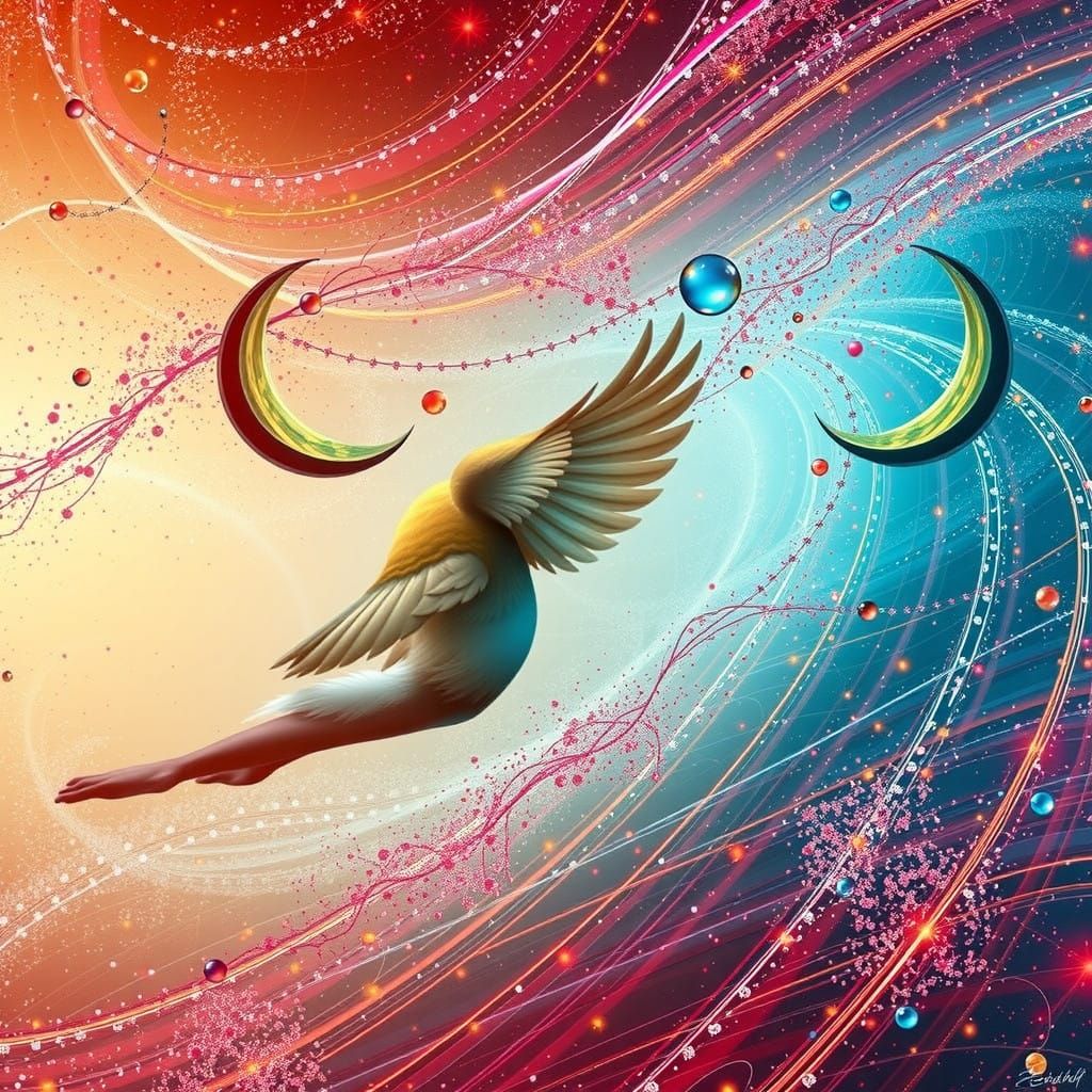 Surrealistic Portrait of a Young Woman Connecting with a Glo...