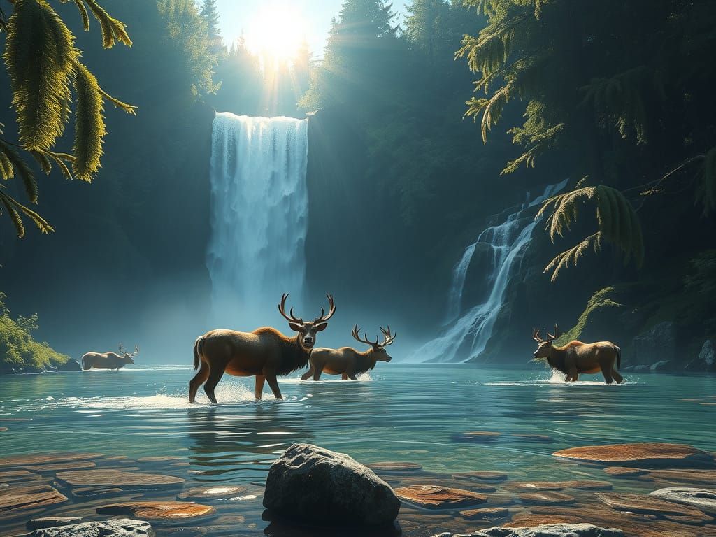 Eine atemberaubender Wasserfall in einer fantasievollen Umge...