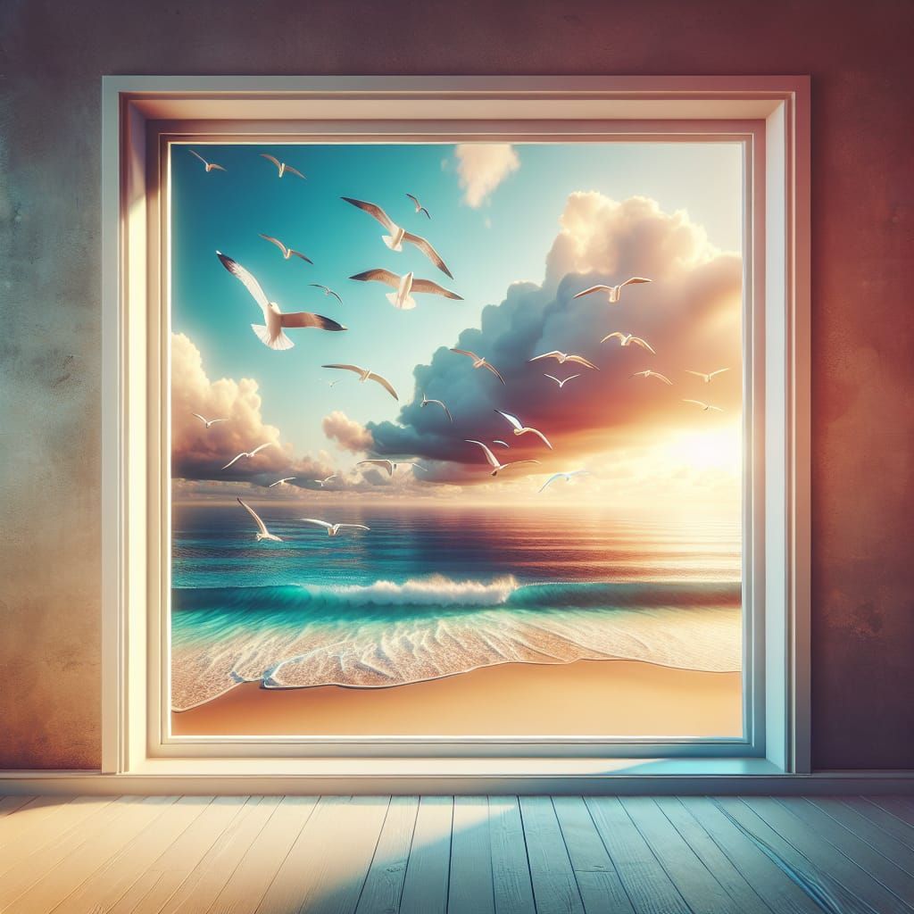 Sunny Beach View Through Clean Window: Concept Art
