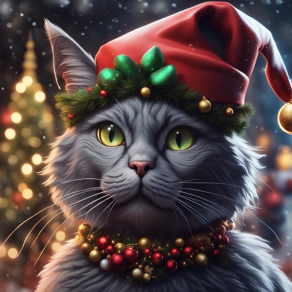 Whimsical Christmas Feline in Vibrant Colors