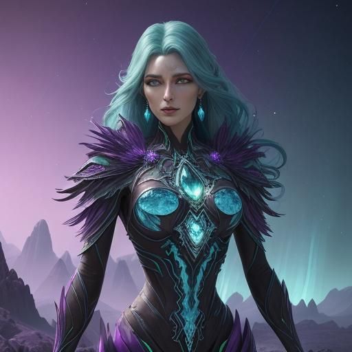 Surreal Being Adorned with Gemstone Eyes in Vivid, Fractal-E...