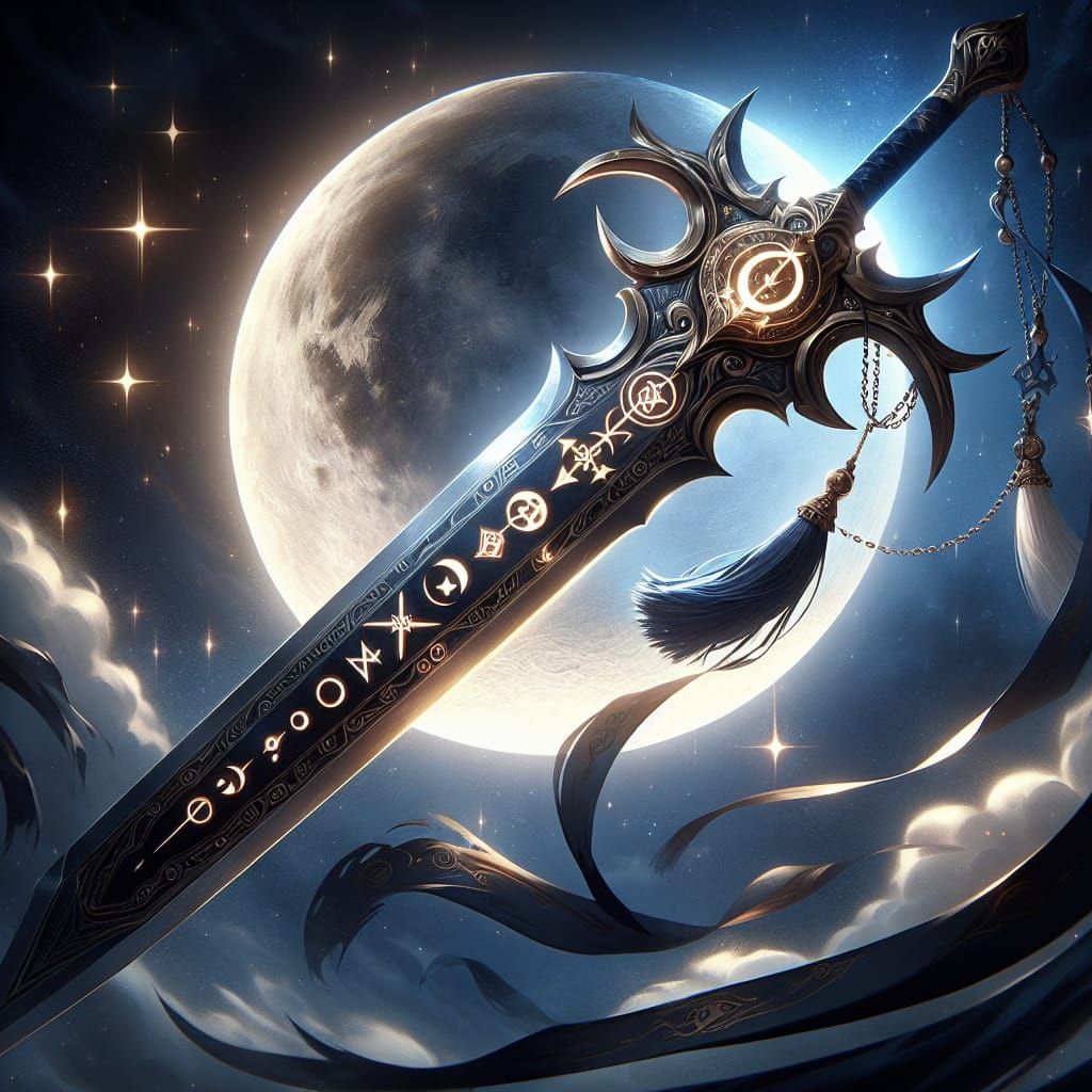 Ethereal Dark Fantasy Sword Descends from Celestial Realm