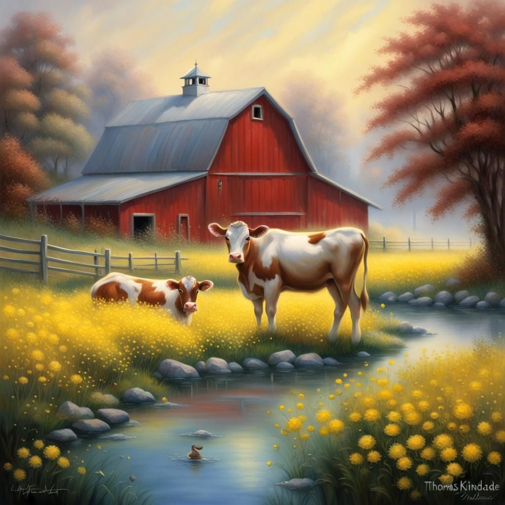 Dreamy Countryside Scene in Whispery Watercolor Style