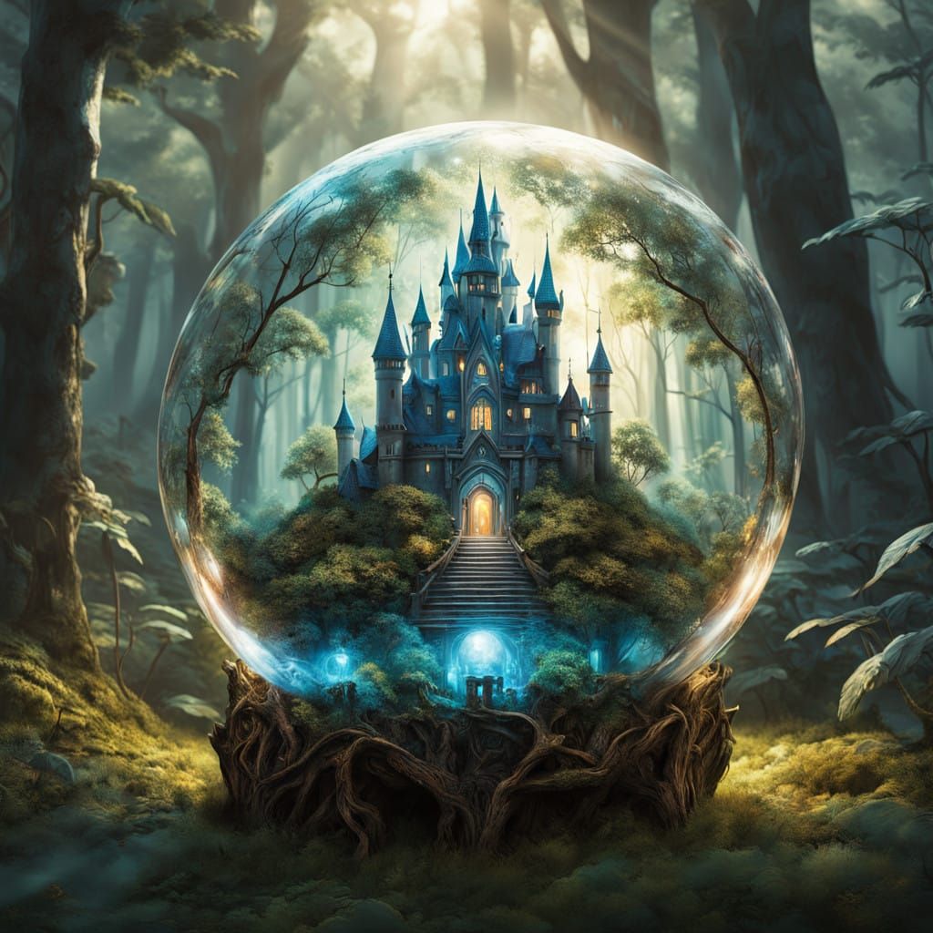 Glowing Crystal Elf Castle in Ethereal Forest