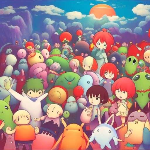 Tiny Monsters Bounce on Vibrant Anime Bed