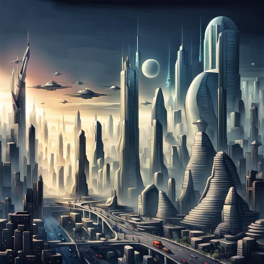 Cyberpunk Cityscape at Dusk