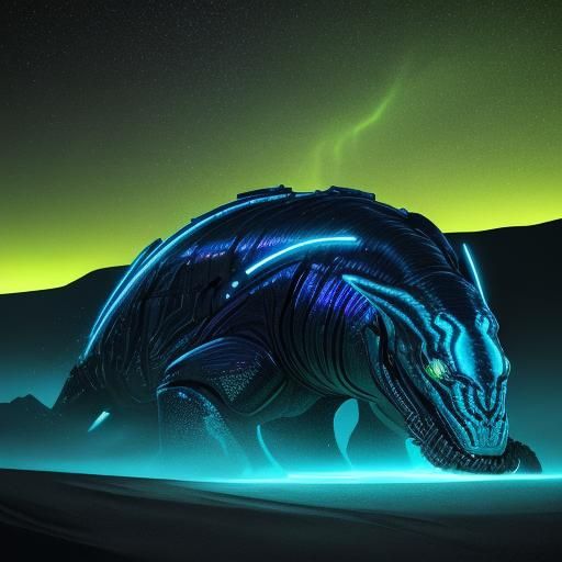 Electric Eel Unfurls on Mars Night in Vibrant Bioluminescent...