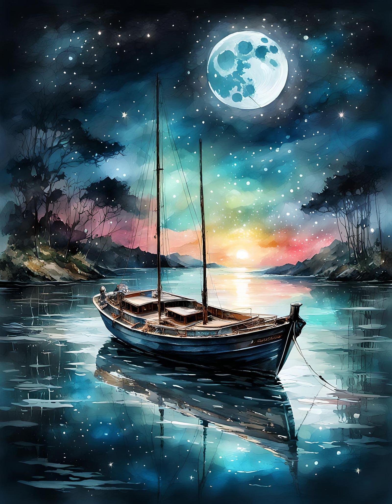Ethereal Boats on Lunar Waters
