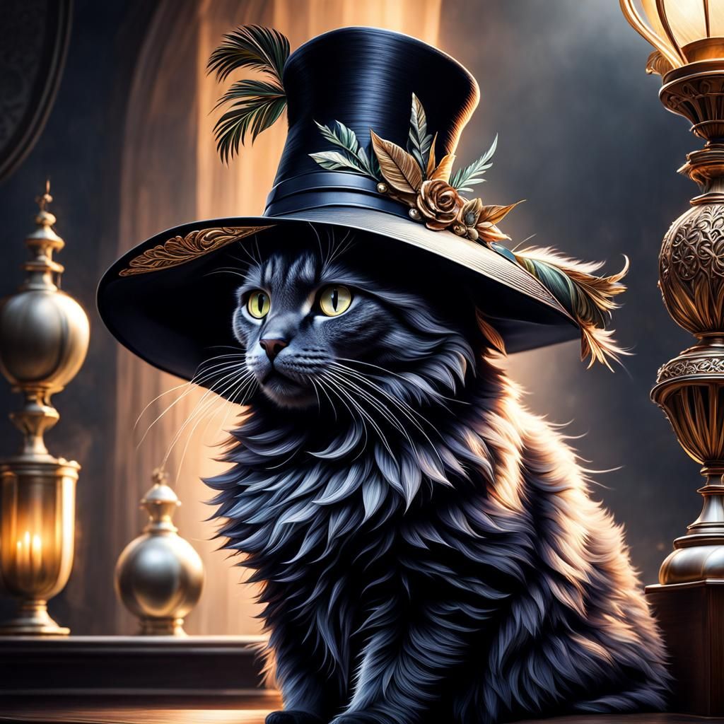 Whimsical Feline in Elegant Headgear