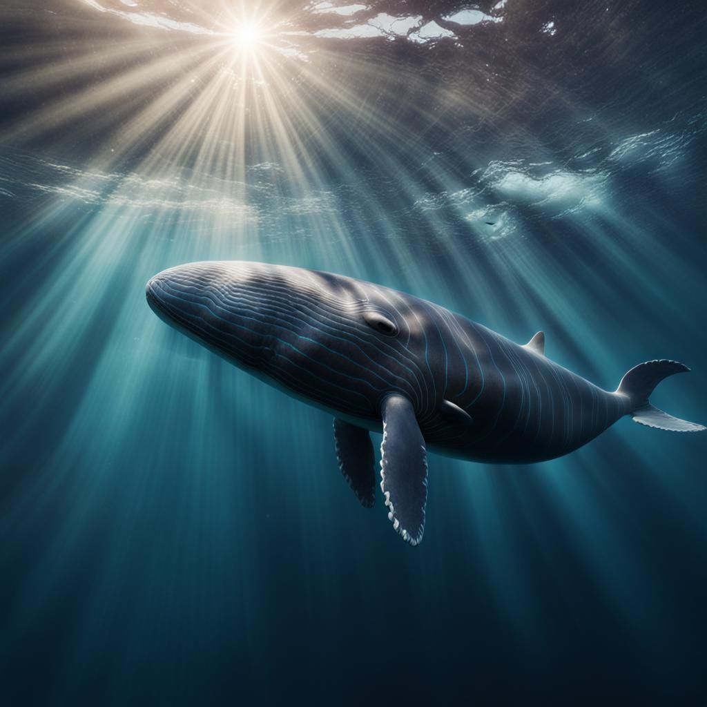 Spermwhale in Majestic Underwater Scene, Radiant with Sunlit...