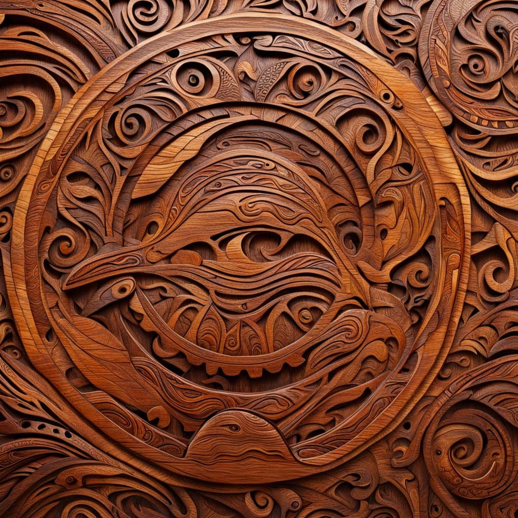 Native Wood Carving of a Whale in Pacific Northwest Style