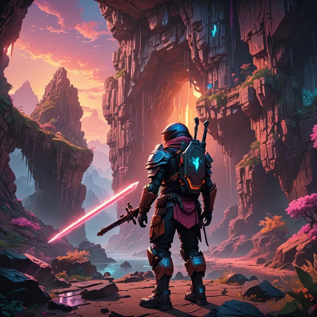 A pixelated character with vibrant colors and detailed pixel...
