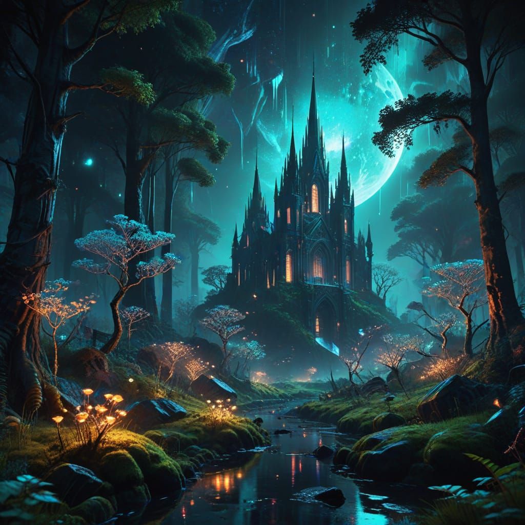 Cybernetic Forest Cathedral: Sci-Fi Digital Art