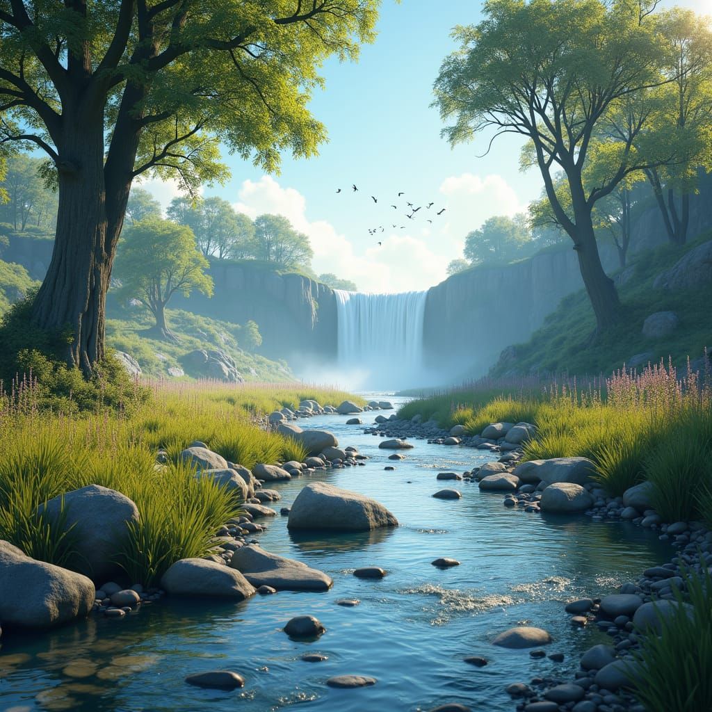 River Oasis in a Vibrant Matte Style