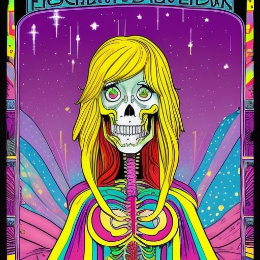 Vibrant Clairvoyant Skeleton Girl in Psychedelic Pop Art