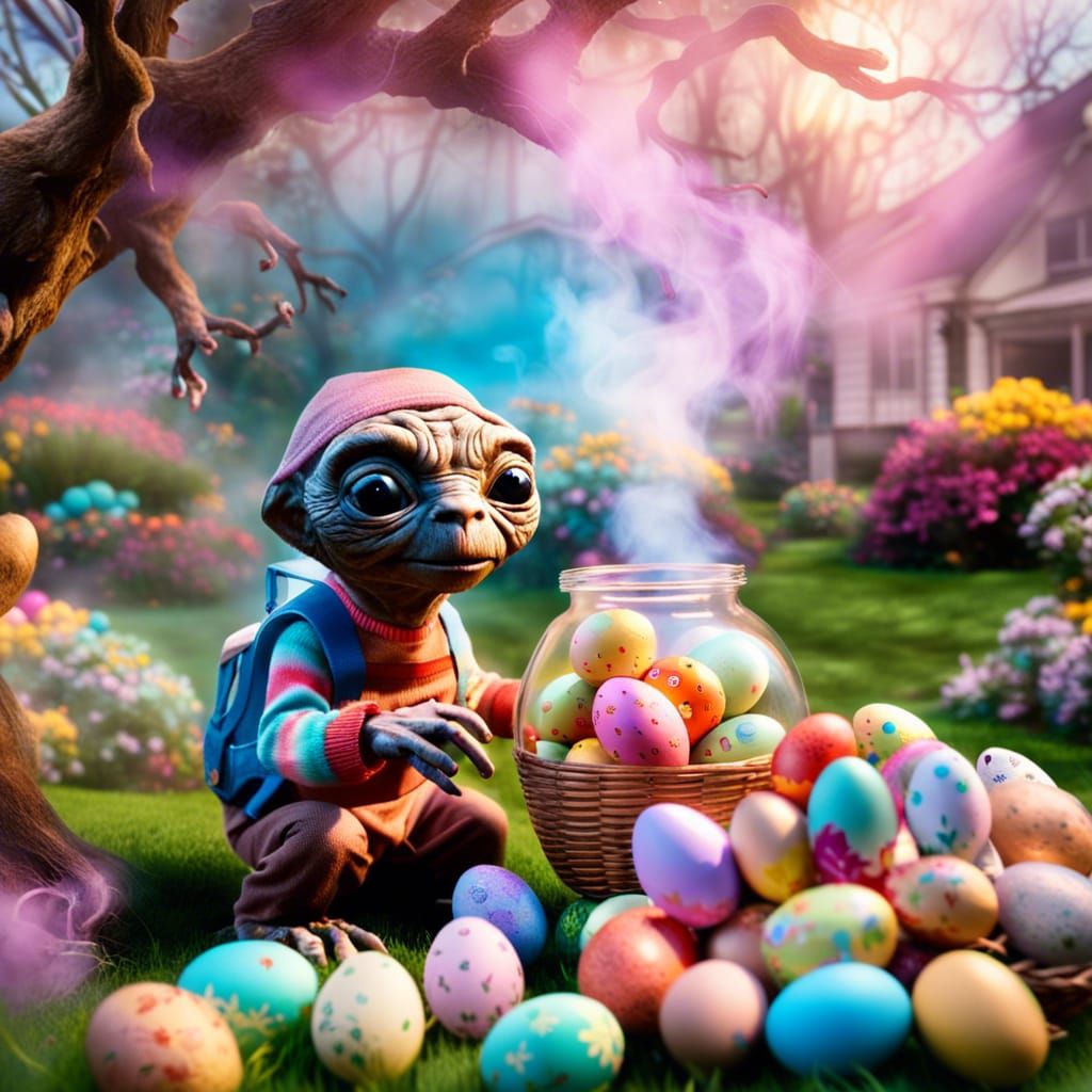 E.T. in Whimsical Garden Wonderland