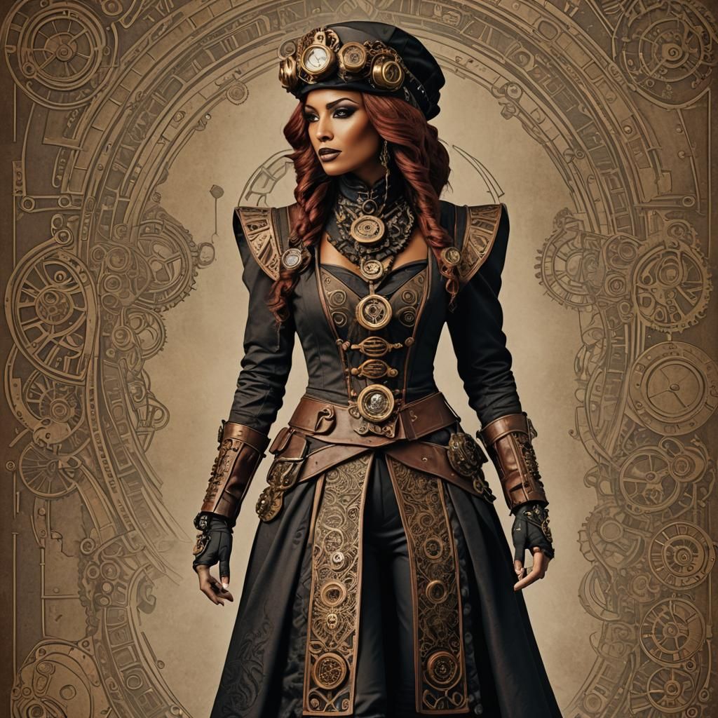 Sekhmet Steampunk Goddess Adorned in Intricate Armor