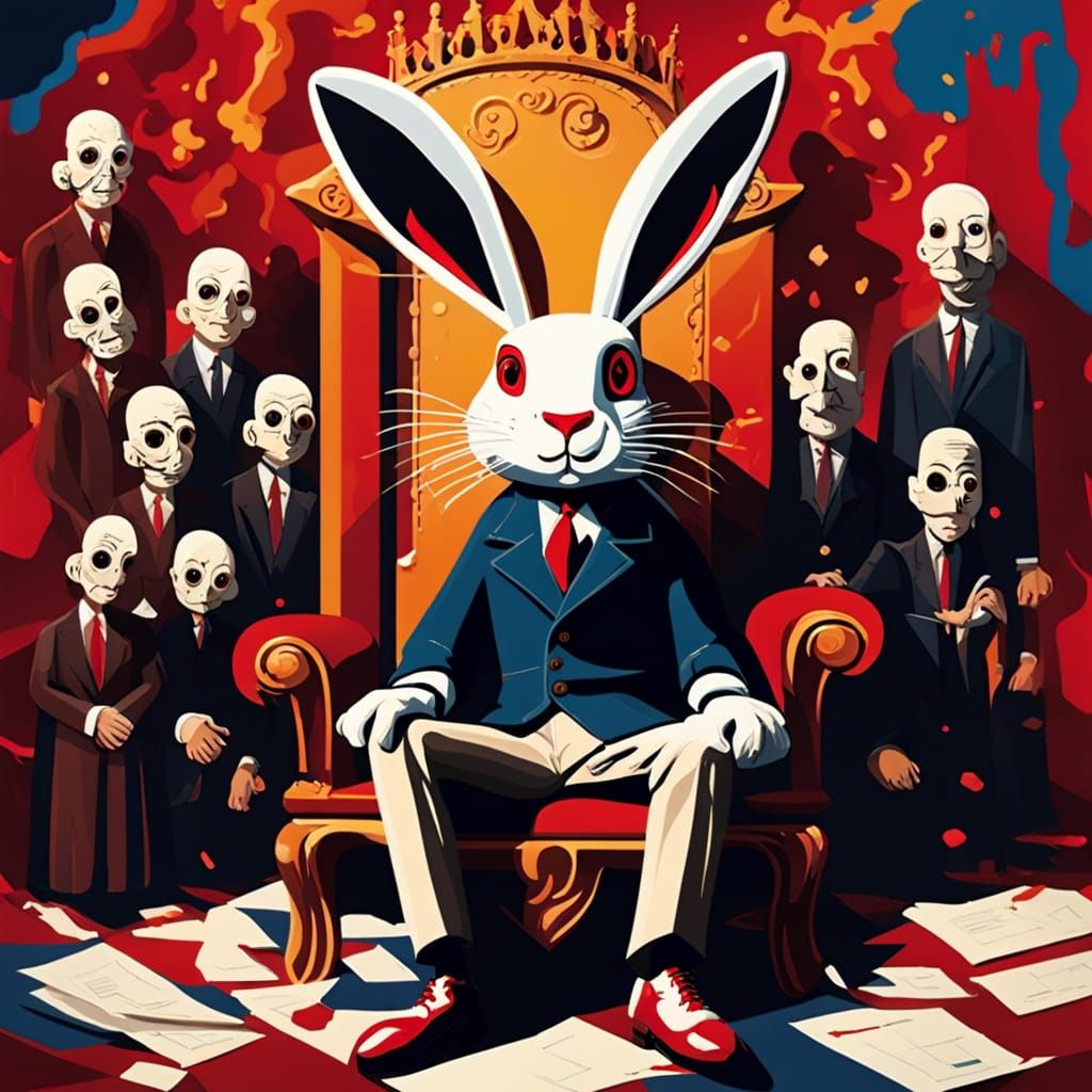 Surreal Rabbit King in Amedeo Modigliani Style