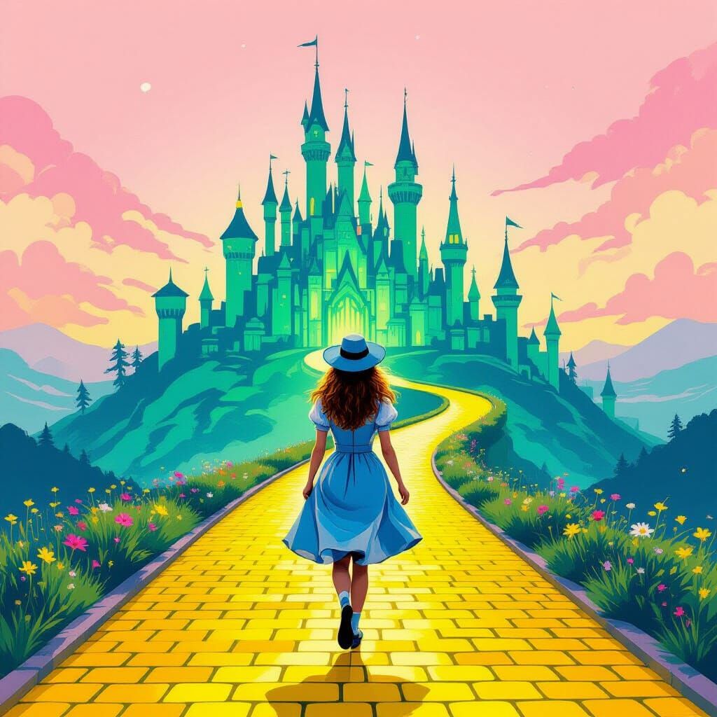 Wizard of Oz 1930s Poster: Blue People, Pink Sky, Green Road