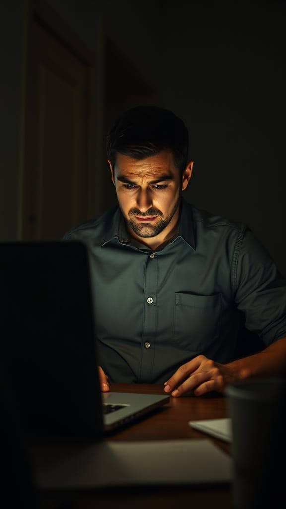 Frustrated Business Owner and Slow Website: Cinematic Still