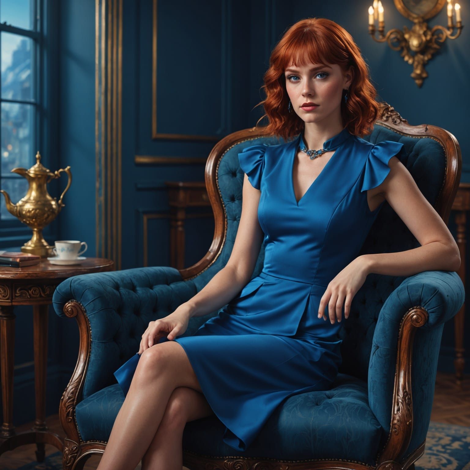 Woman in Blue Posing: Digital Art