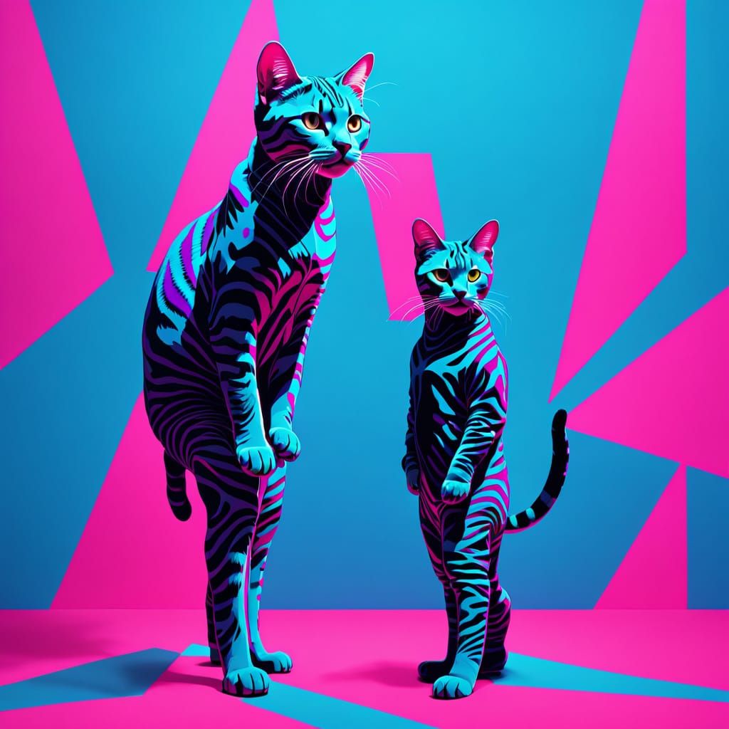 Pop Art Portrait of Cat in Warhol Style