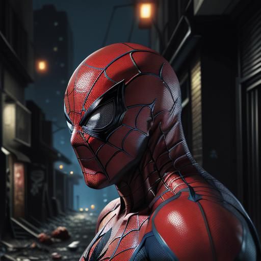 Hyper-Realistic Spider-Carnage Portrait in Gritty City Alley...