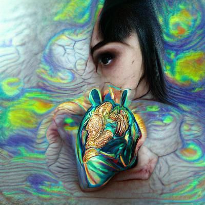 Hyperrealistic Heart in Iridescent Holographic Style