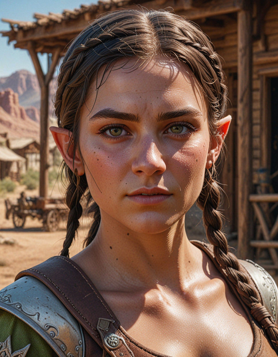 Hyperrealistic Wild West Elf Gunslinger in Vibrant Colors