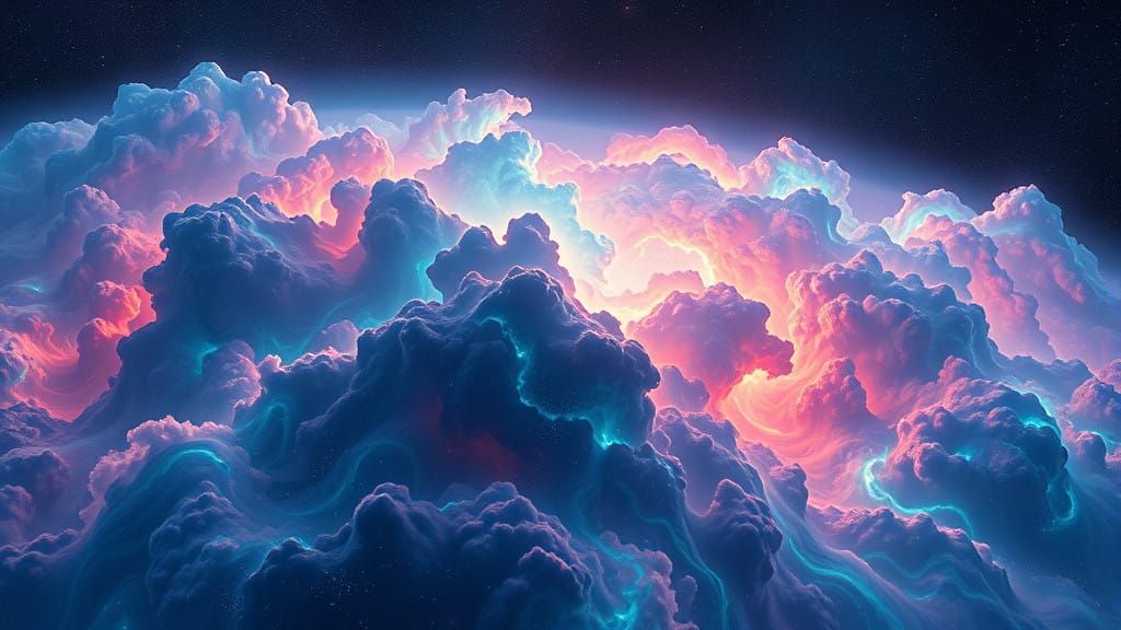 Ethereal Nebula Tapestry in Vibrant Aqua and Rich Cosmic Col...