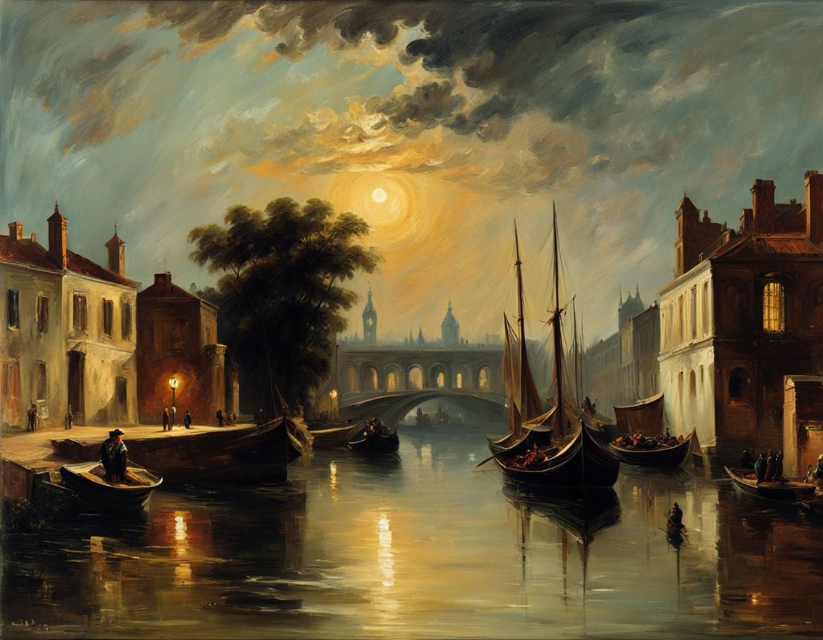 Ghost in Venice Under Moonlight as Oil Painting