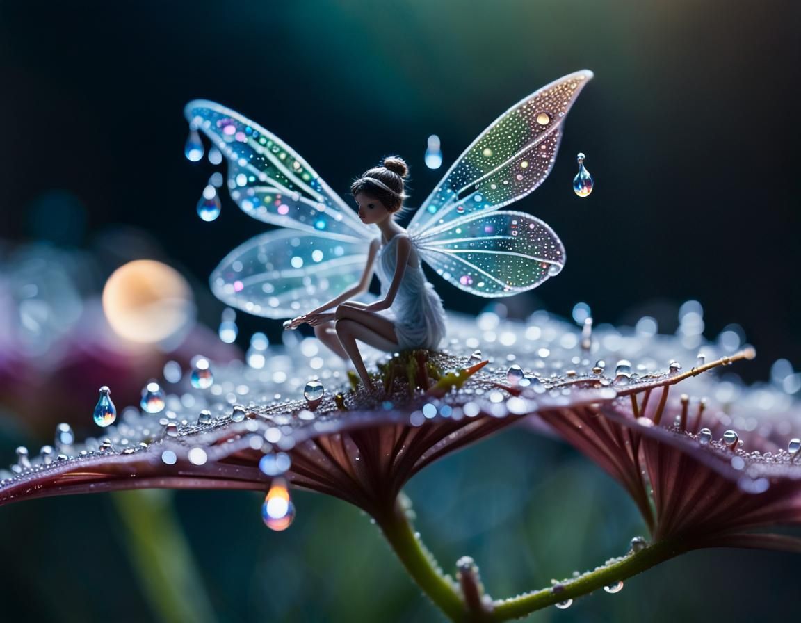 Elegant Dew-Drop Fairy in Bioluminescent Bloom