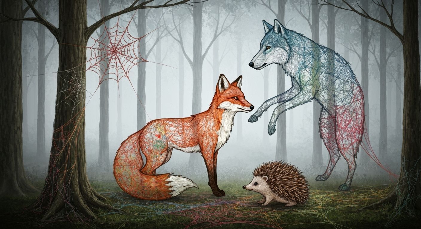 Web Creatures in Forest by Lake, Drawn with Fog