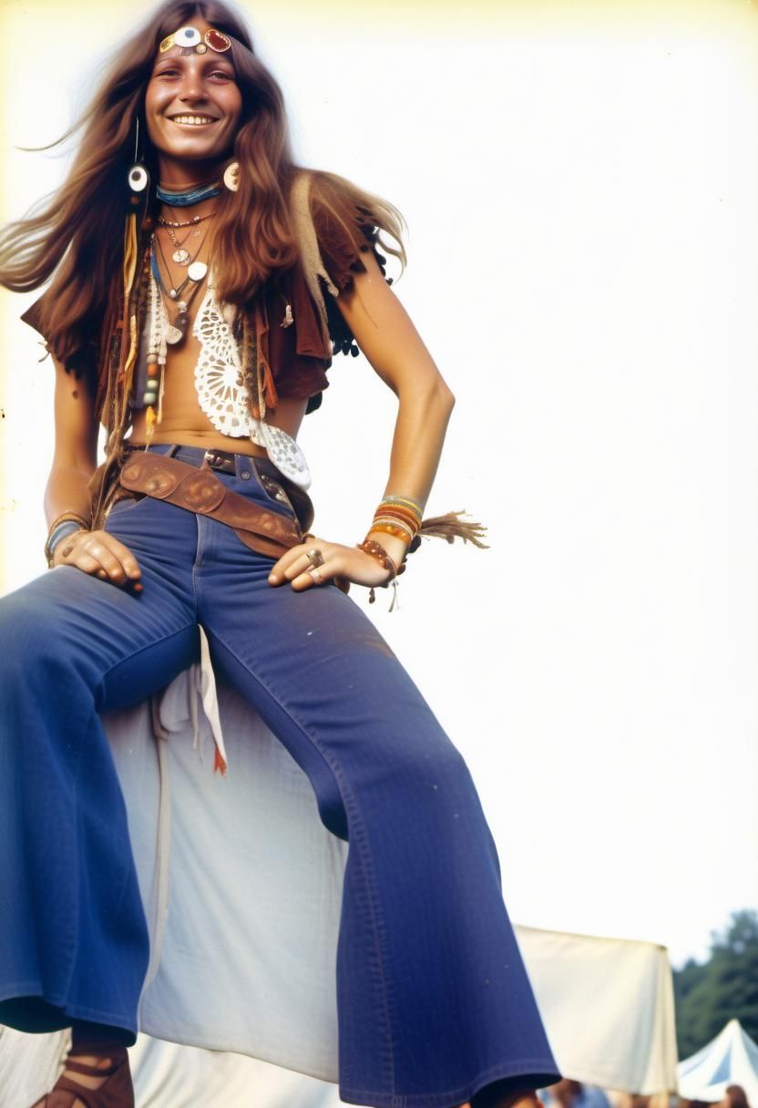 Peaceful Hippie Girl at Woodstock Festival