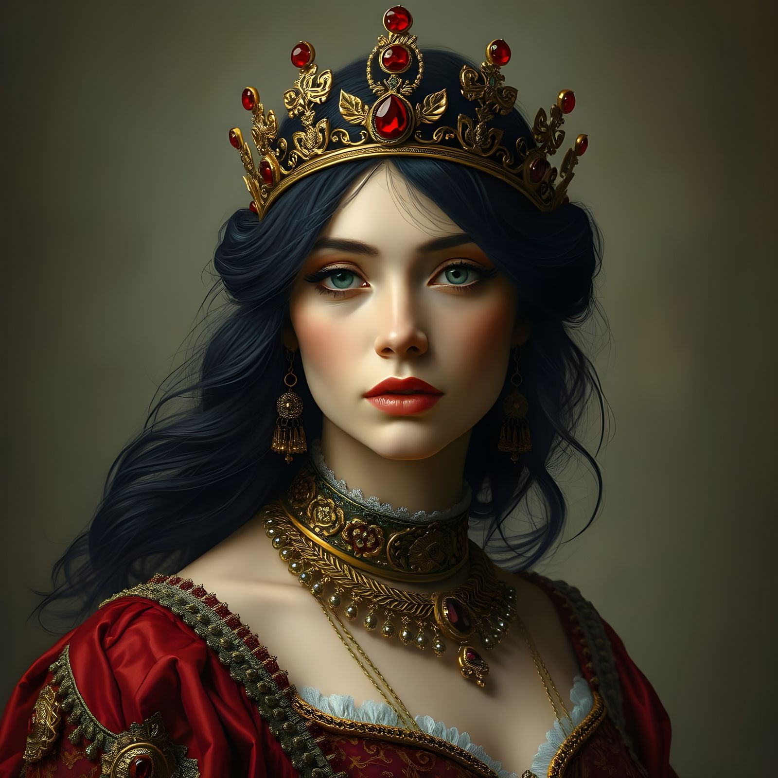 Ethereal Regal Woman with Ruby Crown
