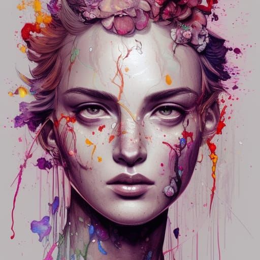 Watercolor Flowers in Splatter Art Style Portrait