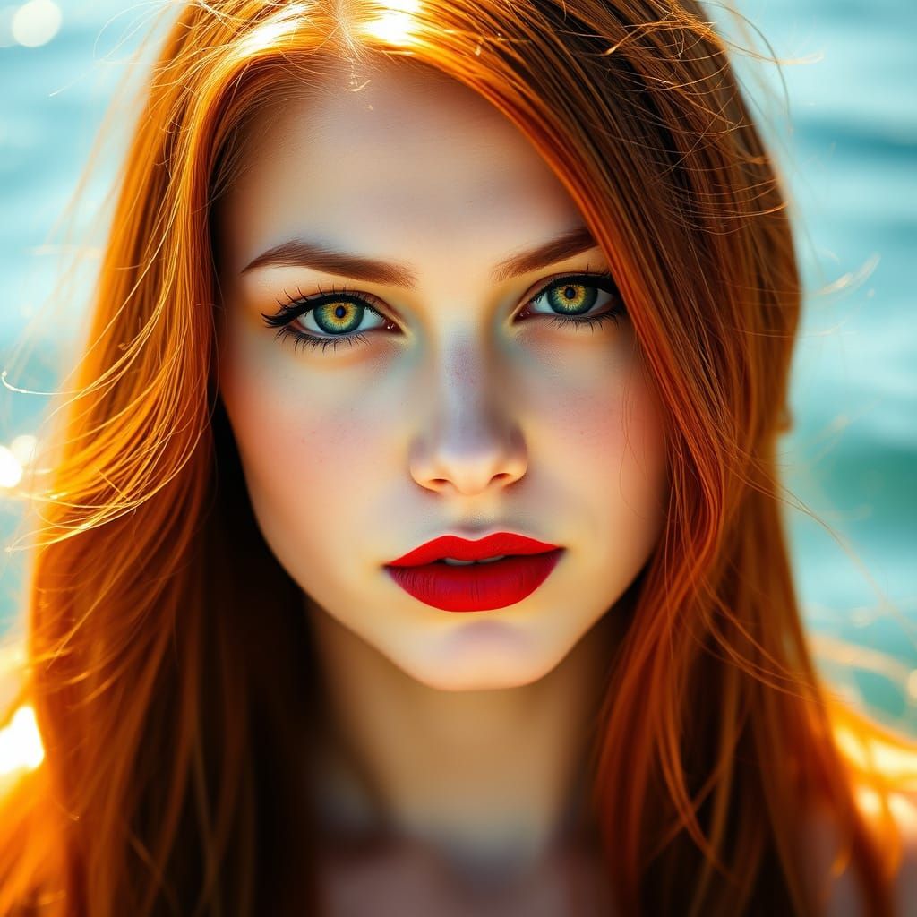 Ethereal Portrait of a Young Woman with Vibrant Red Hair