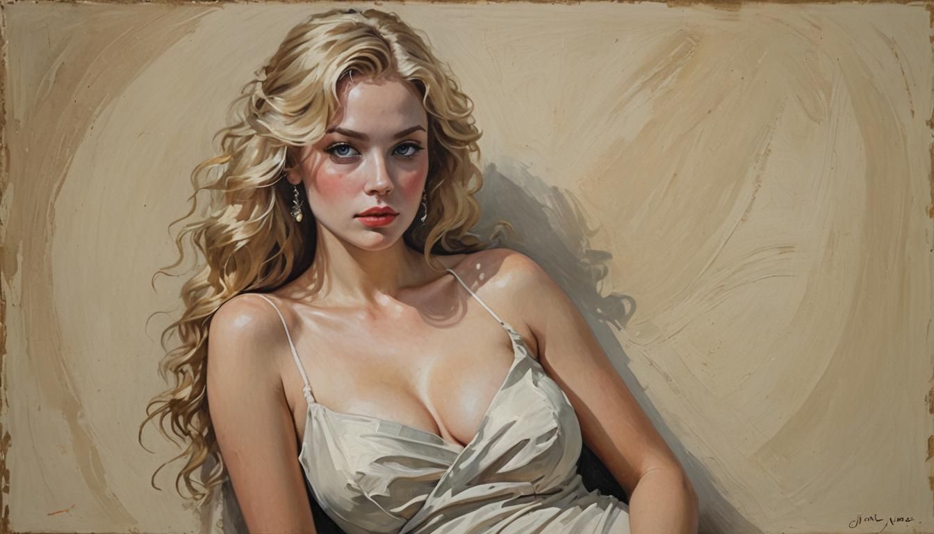 Sensual Blonde Portrait in an Impressionist Oil Painting Sty...