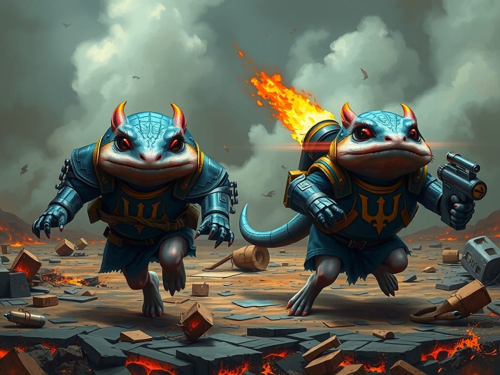 Hyper-Realistic Axolotl Warriors in Frenzied Battle