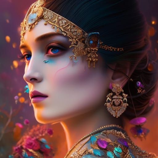 Girl with Dragon in Lake: Hyperdetailed Digital Art