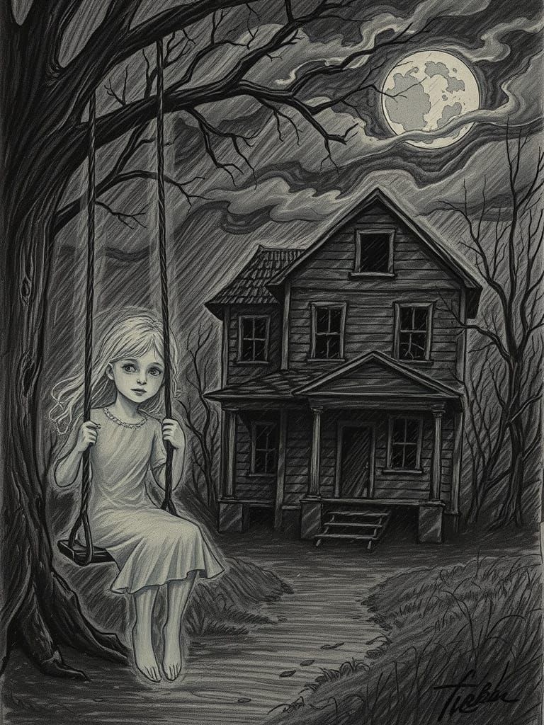 Ghostly Girl on Swing in Comic Book Style