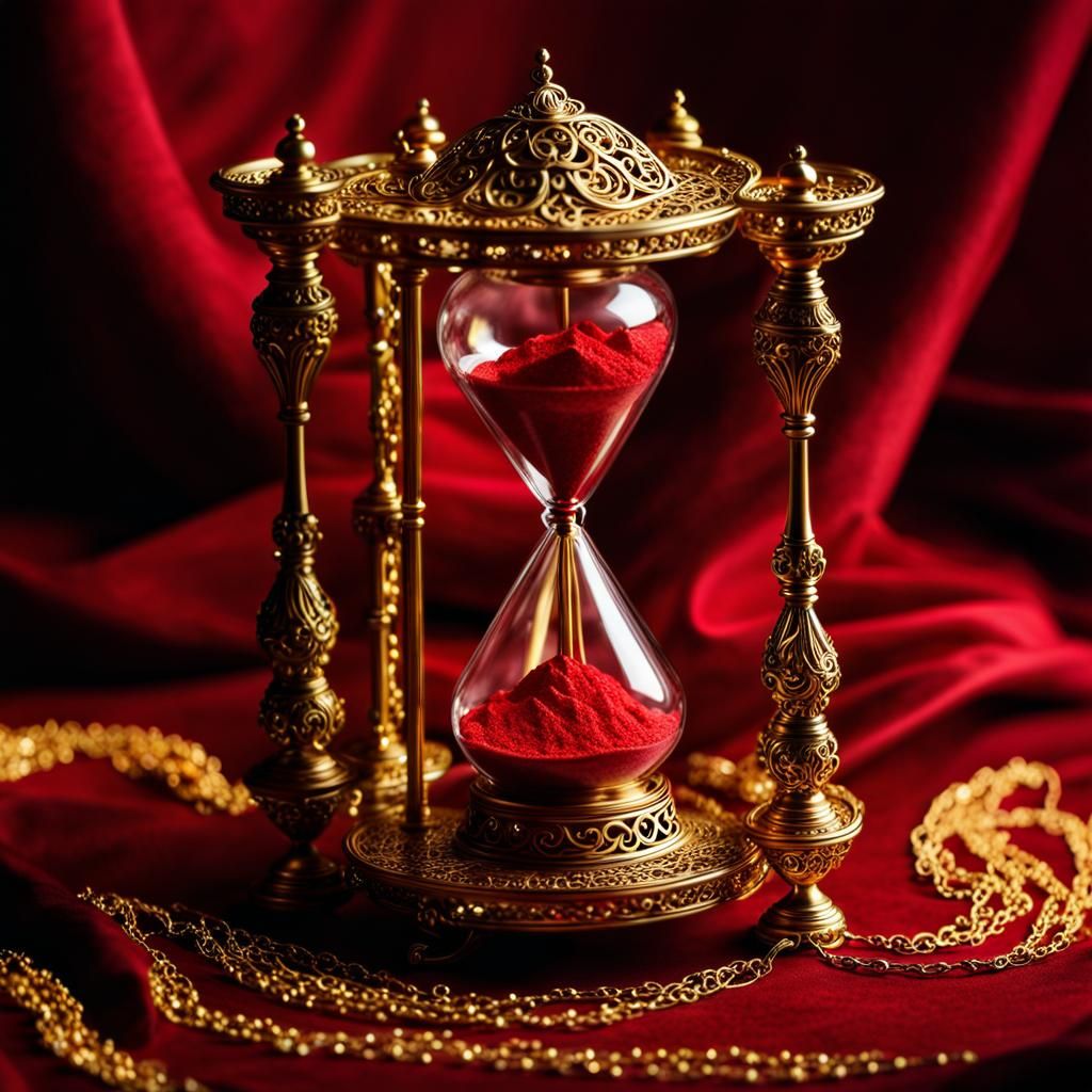 Ethereal Golden Gryffindor Hourglass with Glowing Red Sand