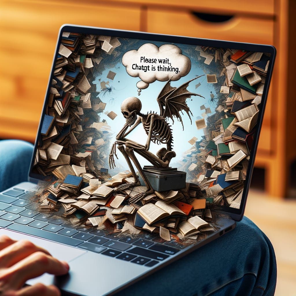 Frantic Creature Searches Through Book Chaos in Cyberpunk Di...