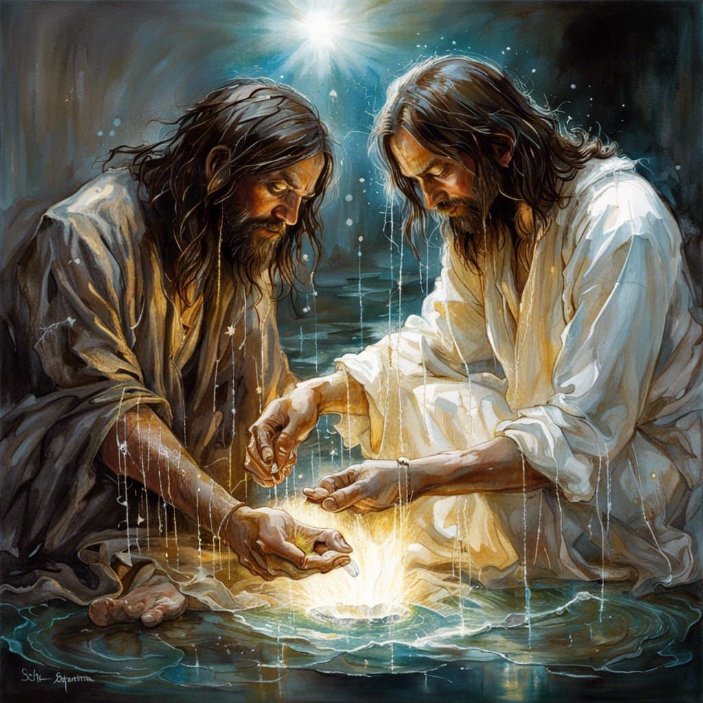 Jesus in a Radiant Bioluminescent Scene